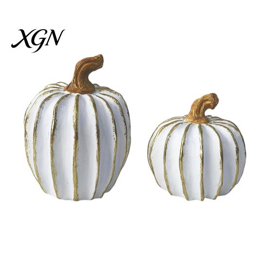Thanksgiving Home Decor Fall Pumpkin Decor, White Gold Decorative Pumpkin, Resin Pumpkins Modern Ornament Figurine, Statues for Tabletop Centerpiece
