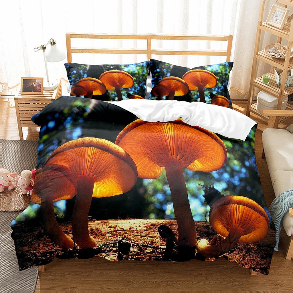 Psychedelic Mushrooms Duvet Cover Set  Polyester Comforter Cover King Queen Size For Kid Boy Girl Bedding Set With Pillowcase