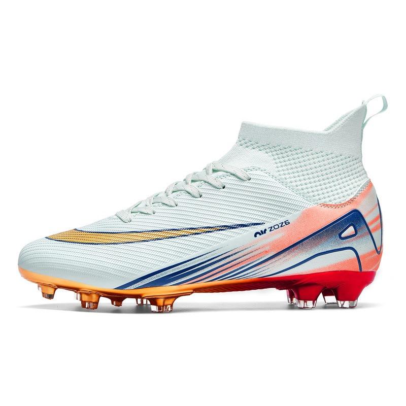 Высокие футбольные бутсы с гальванизированной золотой подошвой, мужские и женские, детские, кожаные с шипами, юношеские и молодежные соревновательные спортивные бутсы