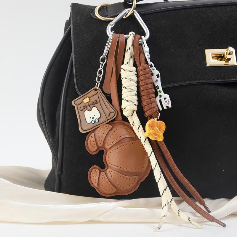 Creative Diy Croissant Luggage Pendants Leather Fashion Braided Rope Pendant Versatile Phone Case Pendants Bag Charm