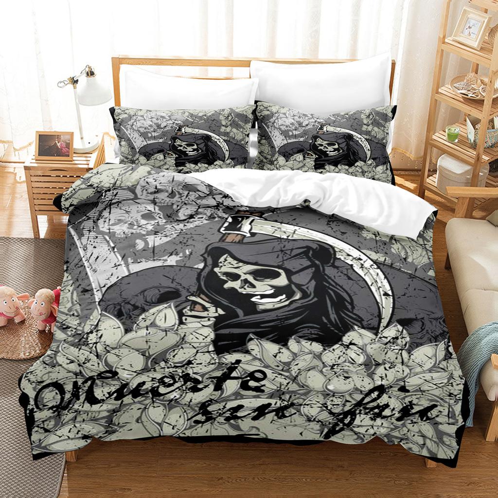 Vintage Pop Goth Reaper Skull Punk Rock Bedding Digital Printing Polyester Cotton Three-Piece Set