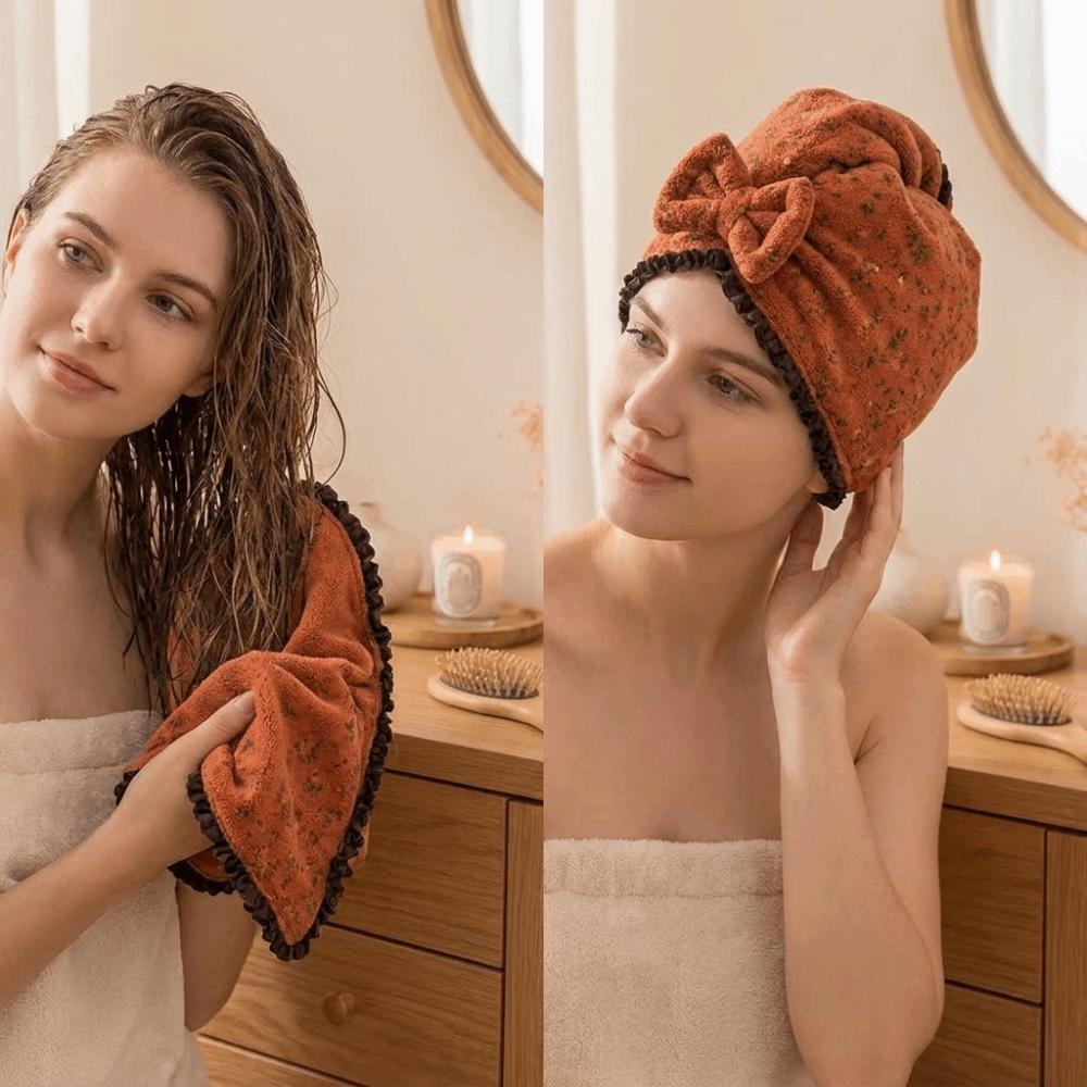 Floral Print Super Absorbent Dry Hair Cap Coral Fleece Towel Cap Creative Hair Towel Wrap Bathroom