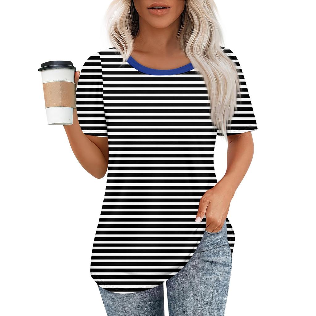 Women's Fashionable Casual Short Sleeve Print Round Neck Pullover Top