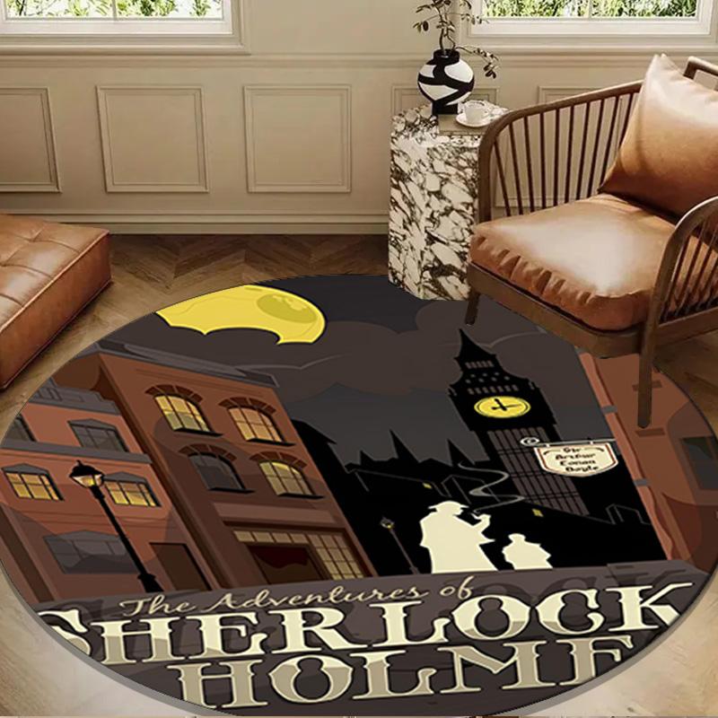 Sherlock Victorian Mystery Round mat, Anti-slip Circle Carpet Chair rug For livingroom,Bedroom, doormat home decor Gift Christmas Gifts