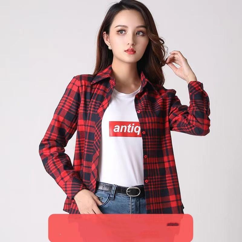 Женская рубашка приталенная ретро клетчатая рубашка большого размера повседневная свободная рубашка