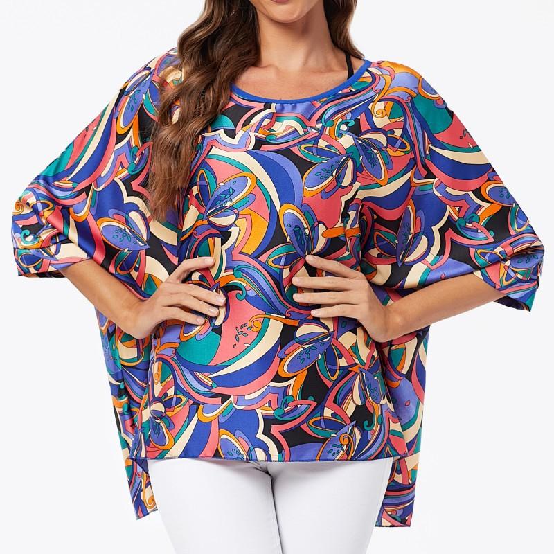 Шифоновые туники больших размеров с цветочным принтом, блузки для женщин, летние рубашки в стиле «летучая мышь» в стиле бохо, пляжные накидки