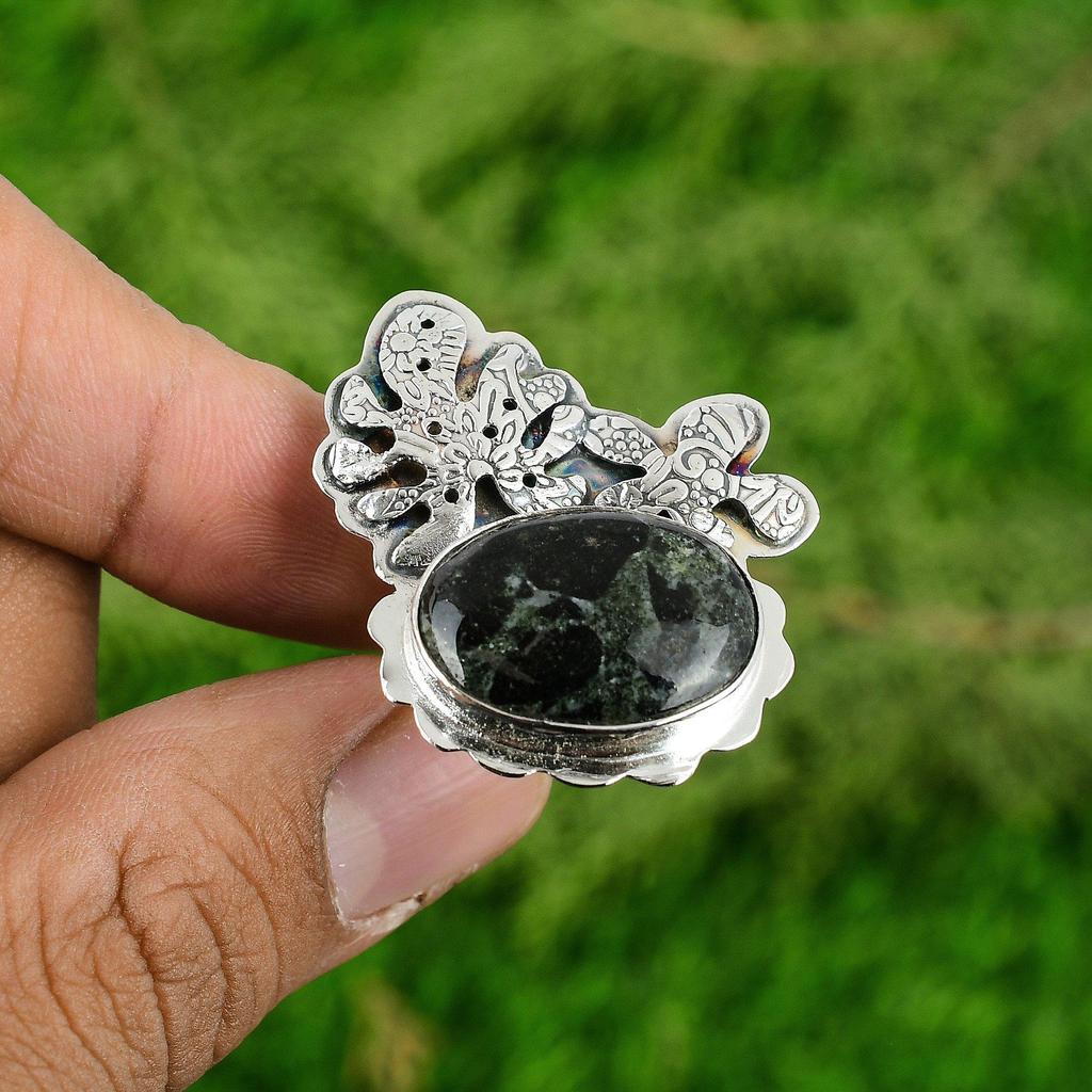 Womens Day Sale 925 Sterling Silver Star Galaxy Jasper Gemstone Solitaire Ring