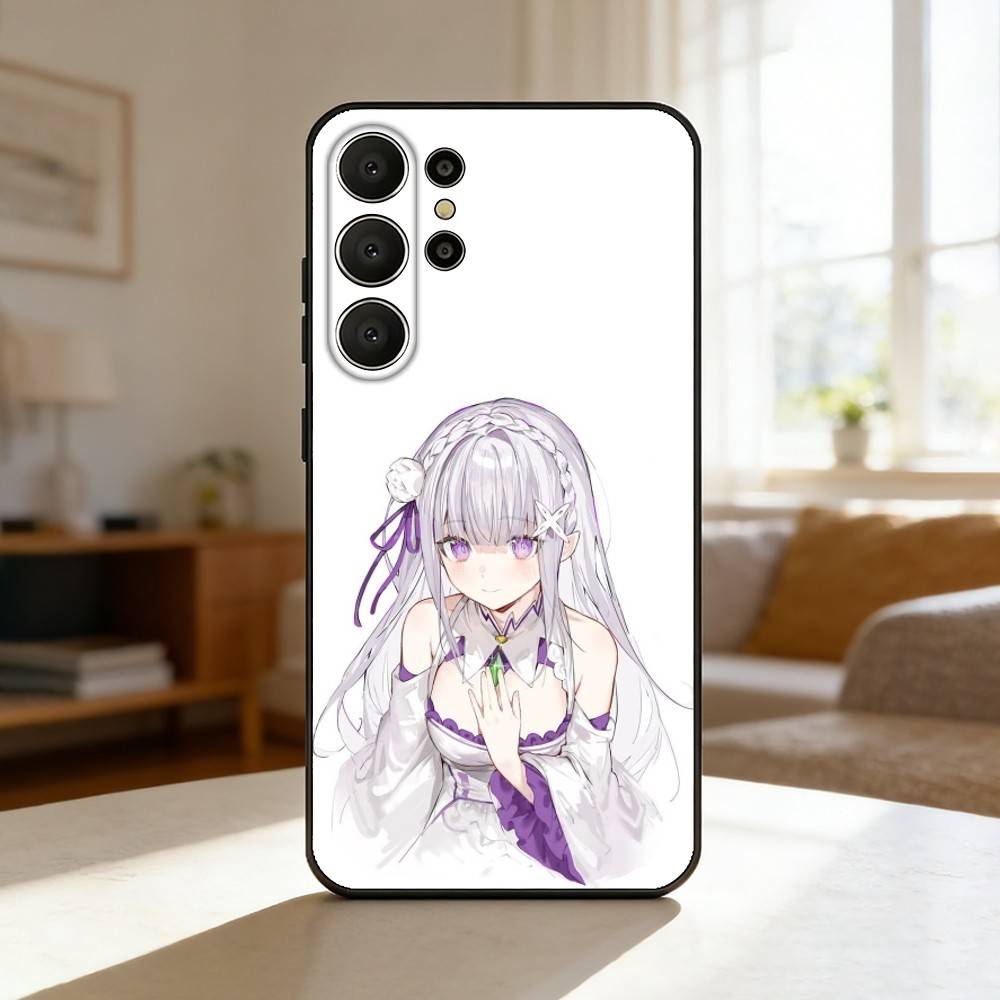Чехол для телефона Re Zero Рем Эмилия для Samsung S26, S25, S24, S21, S22, S23, S30, Ultra, S20, FE, Lite, 10, 9, Черный чехол
