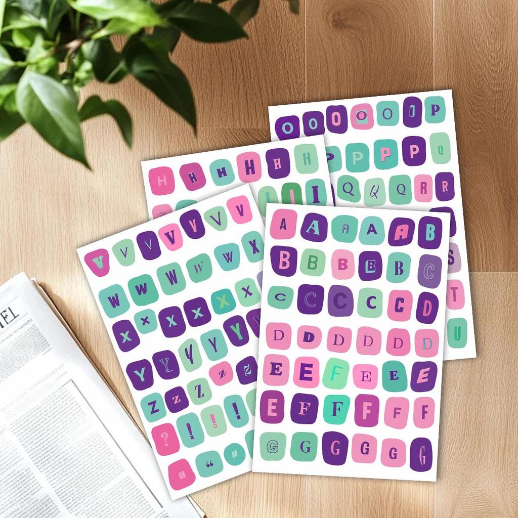 181 English Letters, Numbers & Symbols Label Stickers (4 Sheets) for Student Diaries & Collages