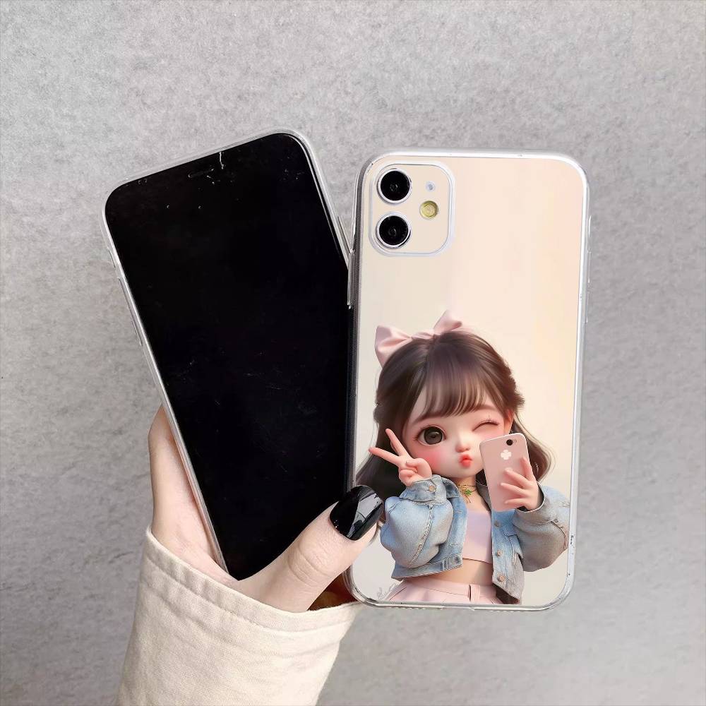 Чехол для телефона с рисунком мультяшной девочки для iPhone17,16,15,14,13,12,11 Plus,Pro Max Мягкий прозрачный чехол