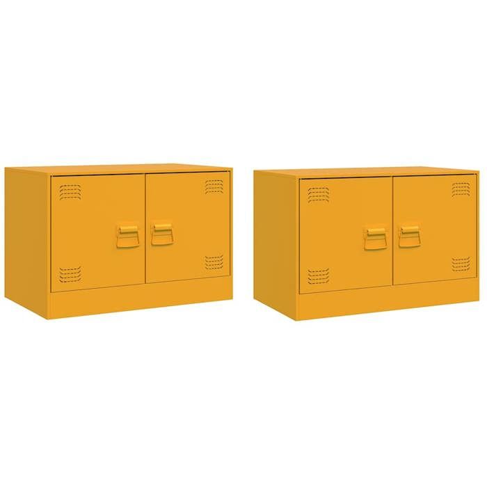 VidaXL Meubles TV 2 pcs jaune moutarde 67x39x44 cm acier, banc TV, meuble télé, meuble multimédia, buffet TV, meuble hifi, 841638