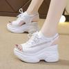 Fashion White Women Platform Sandals 2025 Summer New Knitted Fish Mouth Shoes High Heels Chunky Platform Sports Sandals Female Sneakers