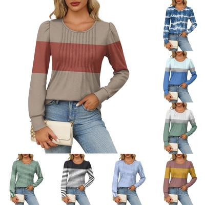 Женская повседневная модная плиссированная рубашка с длинным рукавом и круглым вырезом, повседневные топы