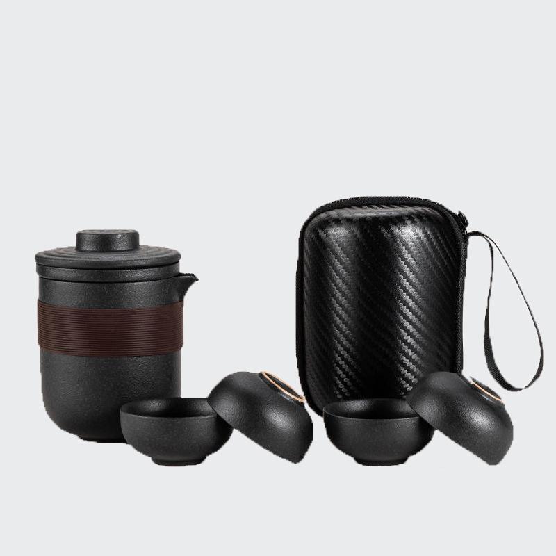 Black Crockery Ceramic Teapot Gaiwan Tea Cups Portable Travel Tea Set Drinkware 1Pot+4Cups