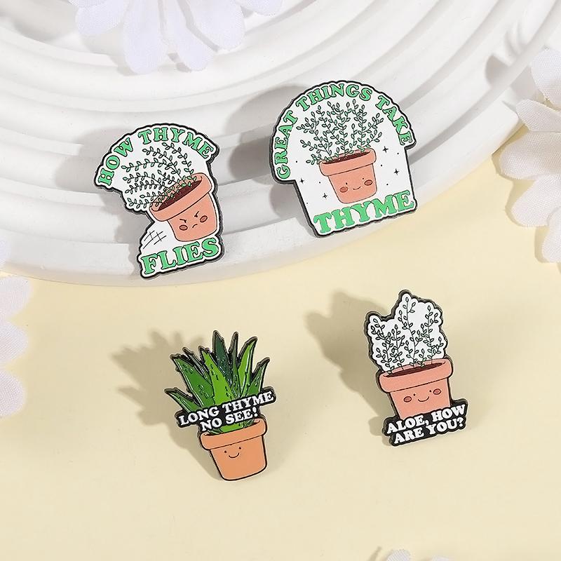 Эмалевые значки Горшки для растений Заказные Броши GREAT THINGS TAKE THYME Значки на лацкан Одежда Забавные Украшения Подарок для друзей