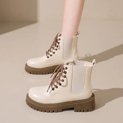 Зимние ботинки миди в британском стиле больших размеров, женская обувь 2024, новые женские ботинки на шнуровке, модные ботинки с круглым носком, современные ботинки для женщин