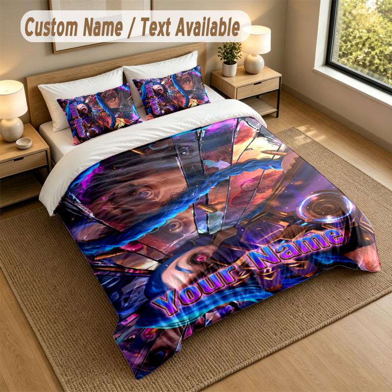3Pcs Bedding Set Custom Name Text, 1 Sheet 2 Pillowcases Home Bed DecorLeague of Legends