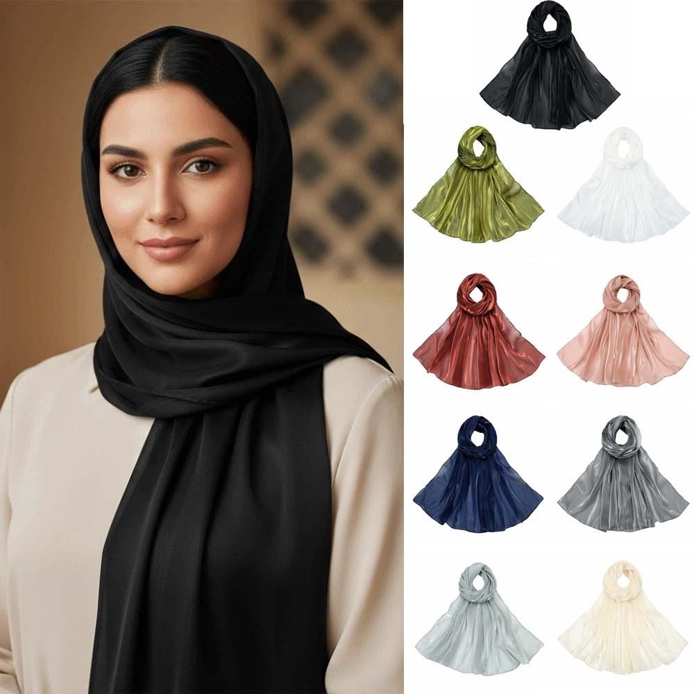 Long Chiffon Hijab Scarf Breathable Thin Large Shawl Sweet Smooth Silk Headscarf Women