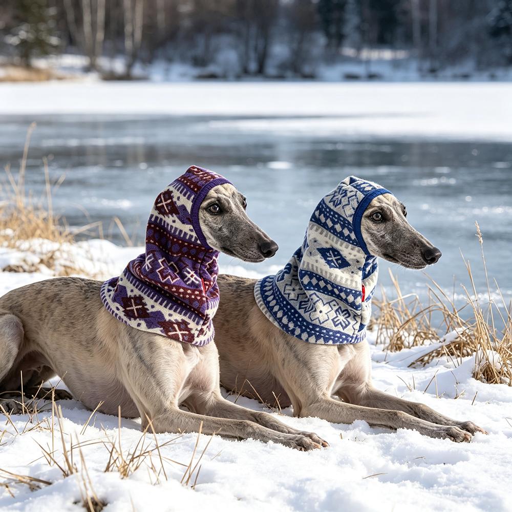 Vintage Fleece Dog Snood Hood Soft Thermal Winter Pet Neck Warmer Scarf for Italian Greyhound Dogs Outdoor Windproof Head Cover