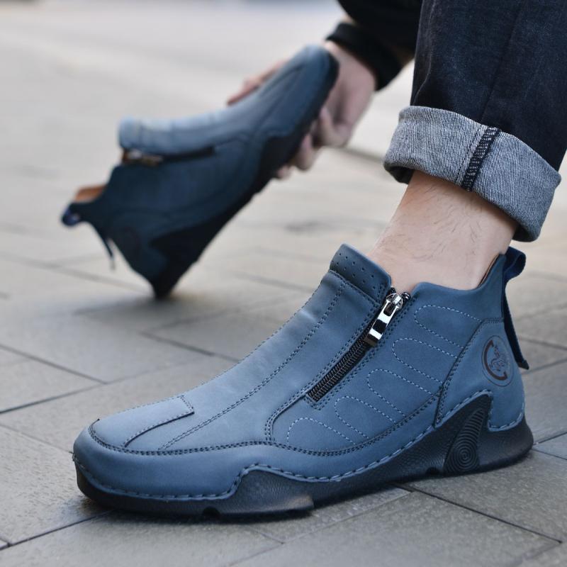 New Large Size Men's Shoes High Top Leather Casual Shoes Rubber Sole Trendy Anti-slip Zip Outdoor Casual Shoes for Men Original