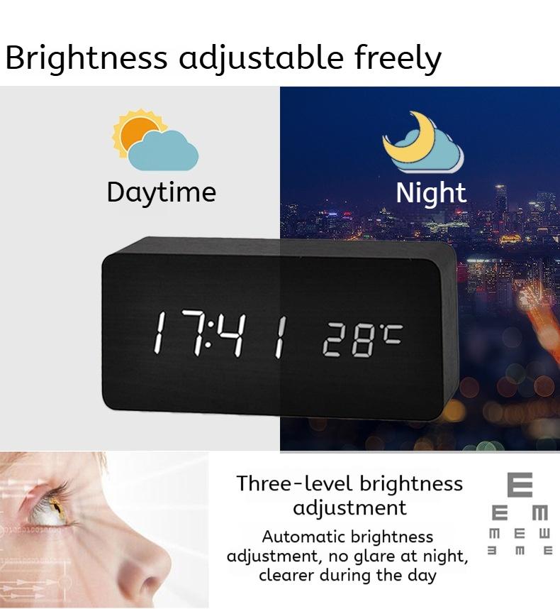 Wooden Digital Alarm Clock,LED Clock with Time, Date,Temperature, Digital Desktop Clock Bedroom Tabletop Led Watch NZ002
