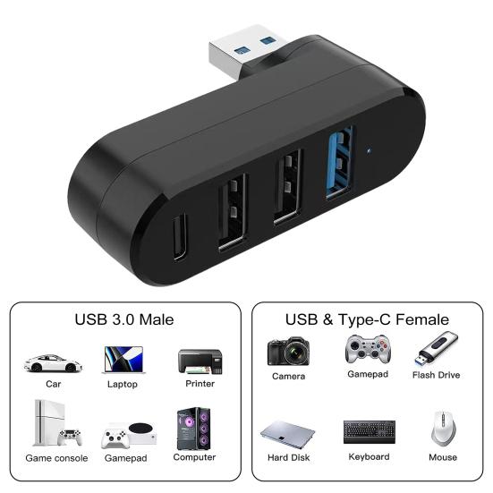 4-портовый USB 3 Скорость передачи Универсальный хаб 5 Гбит/с Подключи и работай Вращаемый на 180 градусов USB