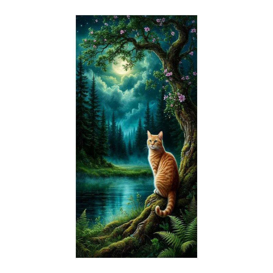 Forest River Cat Large Size Diamond Painting Scenery Animals Diy Full Square Round Drill Rhinestone Embroidery Mosaic Cross Stitch Kits