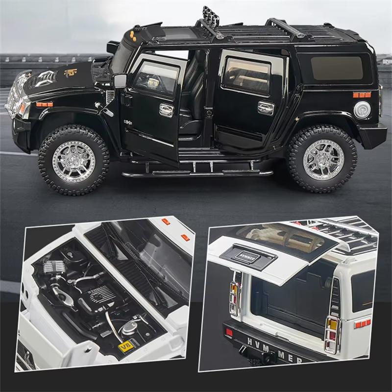 New 1/18  Hummer H2 Highway 61 SUV Alloy Car Model Die-cast Metal Toy Large Off-road Vehicle Car Model Simulation Sound and Light Boys Gift