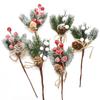5Pcs Christmas Red Berry Articifial Flower Pine Cone Branch Christmas Tree Decorations Ornament Gift Packaging Home DIY Wreath