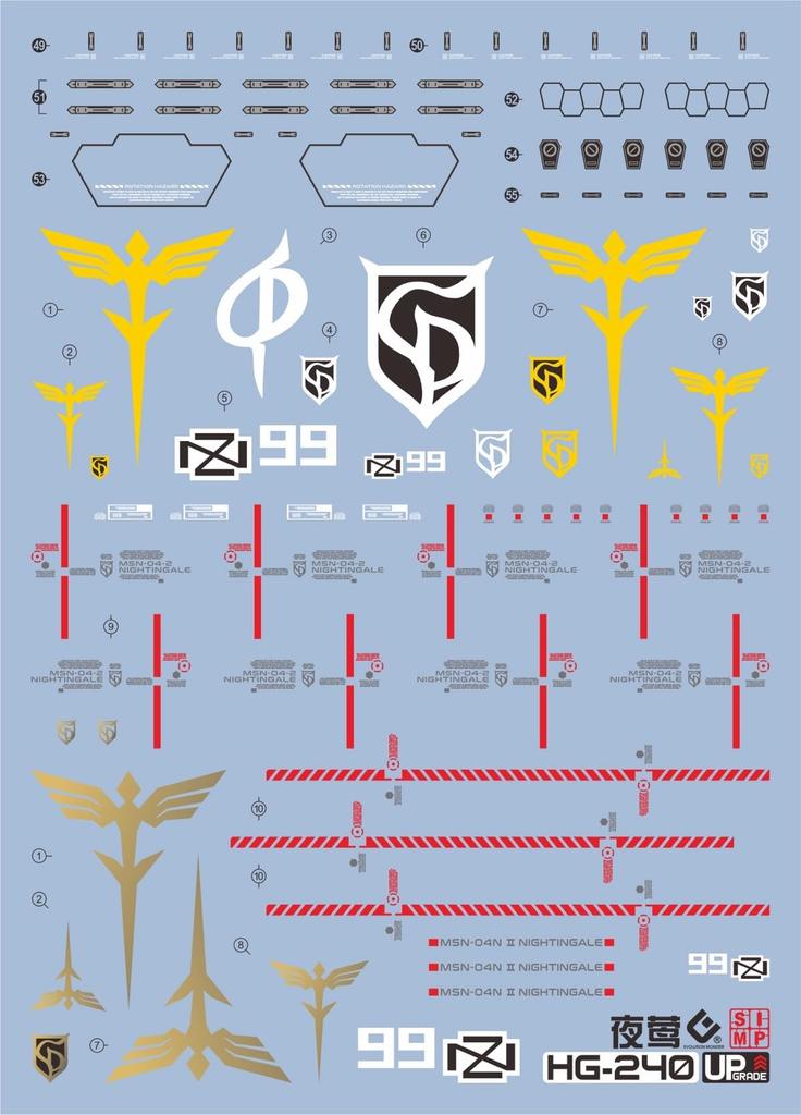 HG RG MG PG RE HiRM Robot MS Water Transfer Decal HGUC Fluorescent!! Detail-up (for 1/144 Nightingale)