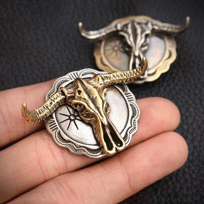 Винтажная латунная голова буйвола, закручивающаяся сзади, кончо для монет, бизон, бык, гаур, родео, индейский, ковбойский, аксессуары для кожевенного ремесла