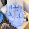 Bufferfly Retro Shirts Women Loose Casual Korean Blue Blouse Long Sleeve Sweet Female Design Elegant Spring Tops