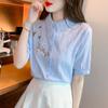 Вышивка женские блузки весна осень рубашки женские повседневные с длинным рукавом отложной воротник однотонные блузы