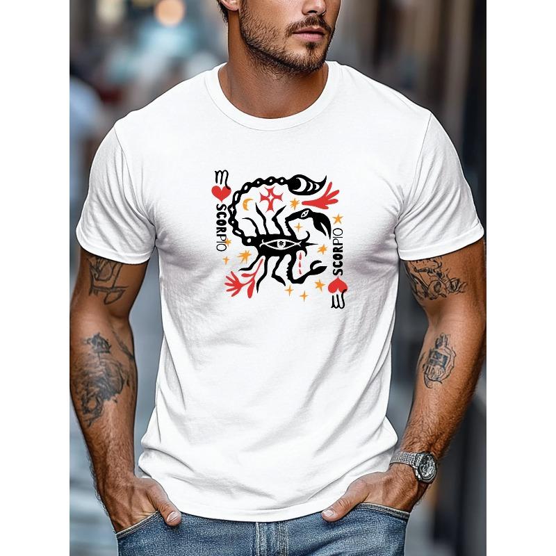 Men'S T-Shirt, Easy And Stylish, Clean And Minimalistic, Featuring a Scorpio Theme Design for Summer Casual Wear with a Round Neck And Short Length