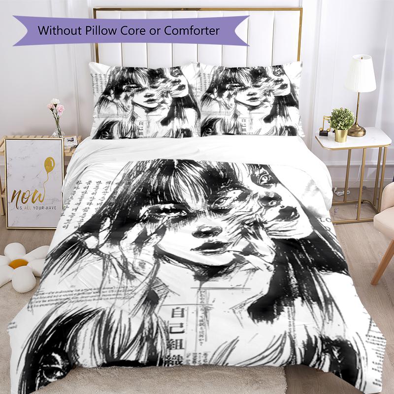 3pcs Thriller Manga Junji Ito Tomie0 pattern bedding set duvet cover set includes duvet cover &pillowcases, perfect all season bedroom decoration & gi