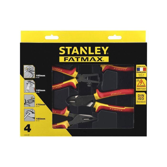 STANLEY Coffret de 4 Pinces Isolees 1000V 4-84-489 Tête Chromée - Inoxydable - Poignée Bi-Matière Certifiée à 1000V