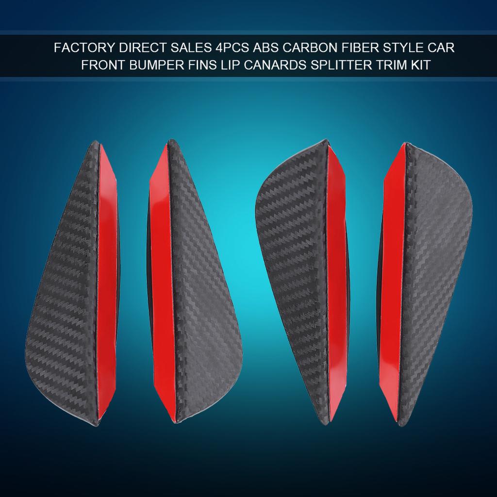 4Pcs Universal ABS Carbon Fiber Car Front Bumper Fins Lip Spoiler Canards Trim Kit