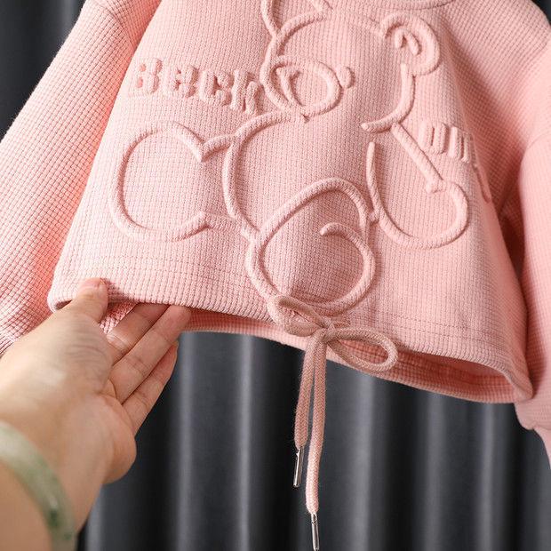 Комплект толстовки и брюк для девочек с мультяшным медведем, весна/осень 2024