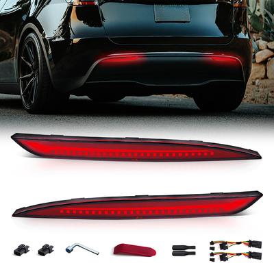 Для Tesla Model 3 Model Y 2018 2019 2020 2021 2022 Светодиодный отражатель заднего бампера 3 функции стоп-сигнала Динамический противотуманный фонарь Красный дымчатый