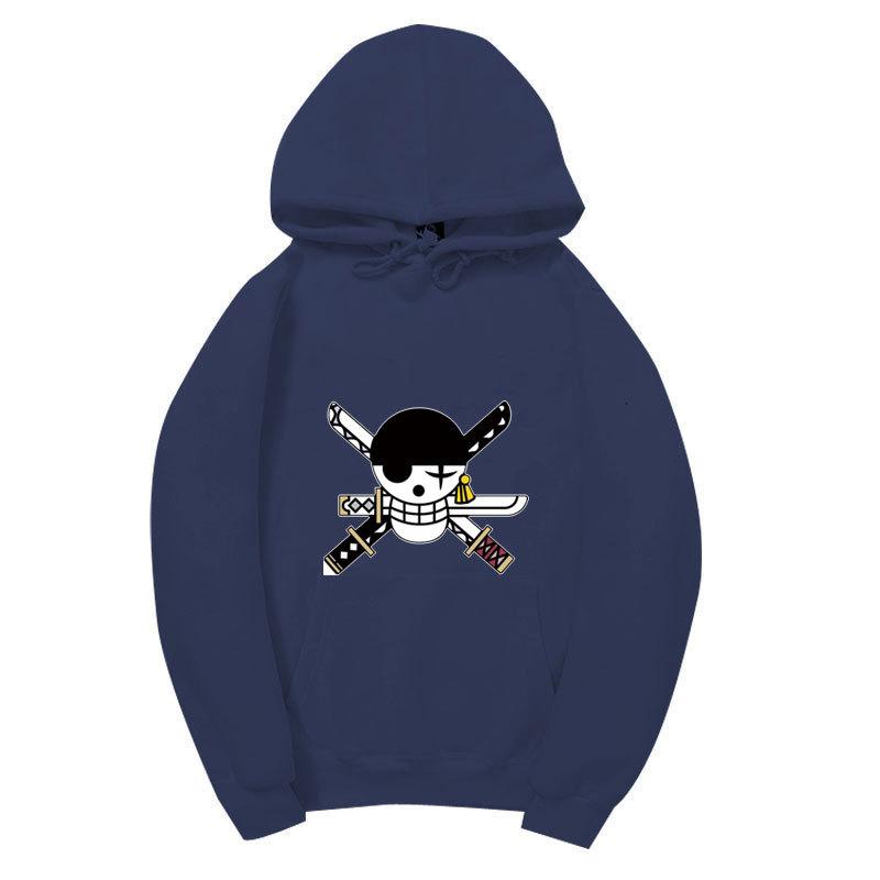 Anime One Piece Roronoa Zoro Hoodie, Pirate Logo Front Print Pullover Sweatshirt Long Sleeve Streetwear for Men Women