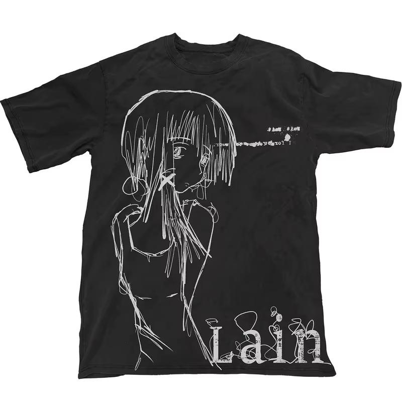 Lain Graphic Print Autumn Cotton Unisex T-shirt Short Sleeve Street Fashion Trend Clothing Street Style