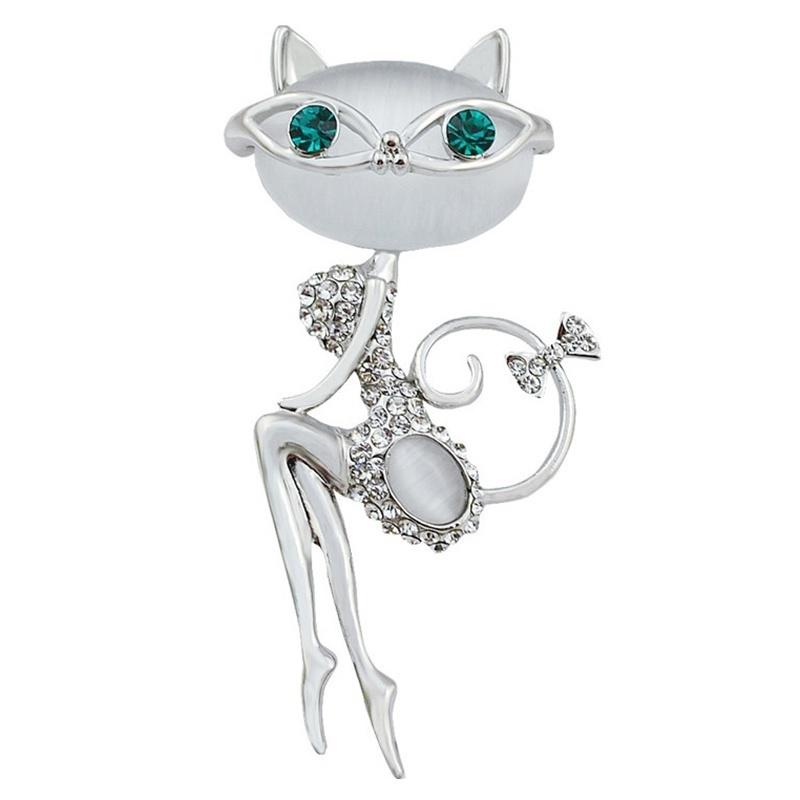 1pcs Brooch Pin Opal Rhinestone Crystal Little Cat Animal Jewelry