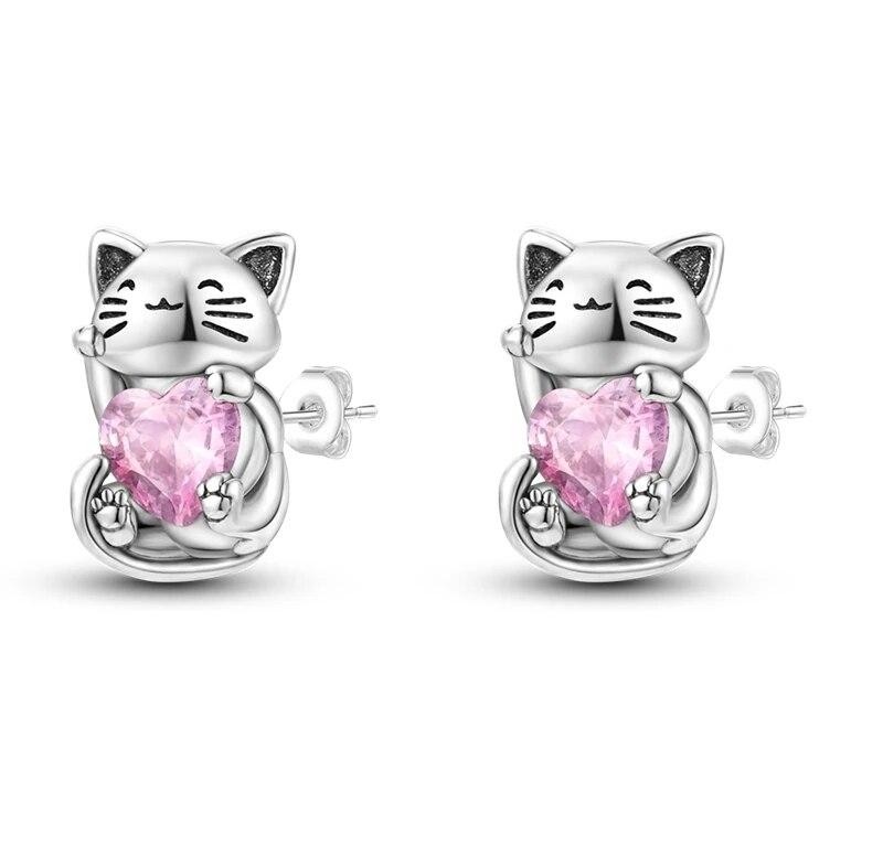 New 925 Silver Ear Jewelry Cats Dogs Cute Pets Design Stud Earrings Trendy Female Luxury Fine Engagement Wedding Earring
