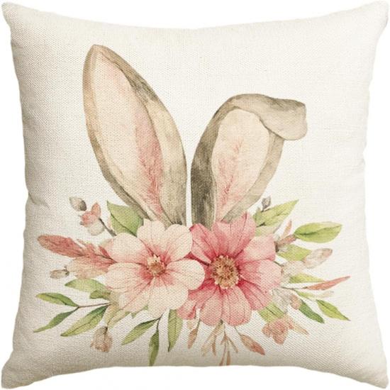 AVOIN colorlife Happy Easter Throw Pillow Cover, 12 x 20 Inch Rabbit Spring Flower Holiday Party Cushion Case Decoration for Sofa Couch