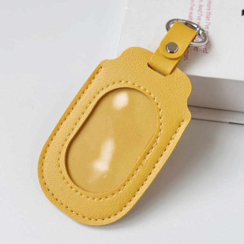PU Leather ID Badge Holder with Clear Window Detachable Key Ring Anti-fall Card Case for Nurses Students Employees