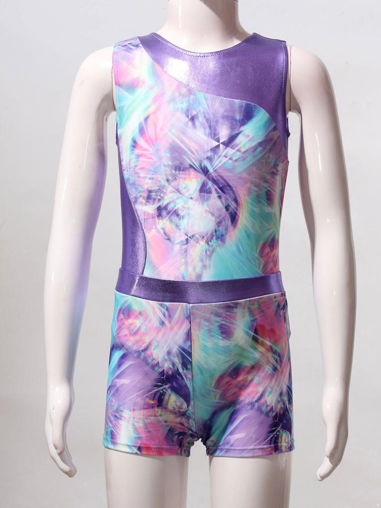 Детские спортивные комплекты для гимнастики, йоги, танцев для девочек, нарядный купальник с принтом и шорты, танцевальная одежда, наряды