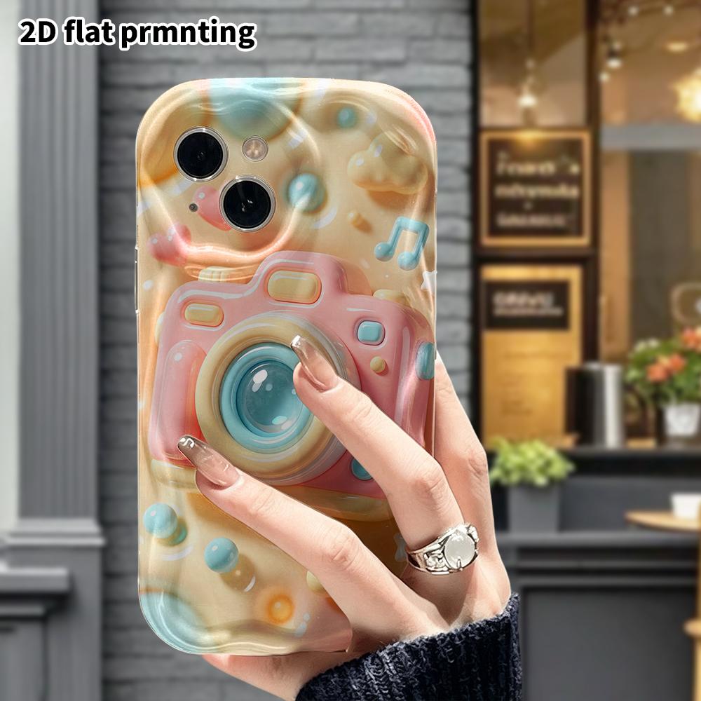 Phone Case: 2D flat design suitable for iPhone 18 17 16 15 14 13 Pro protective case, pink and blue retro camera, perfect Christmas and Halloween holi