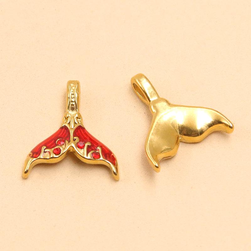 Ocean Style Mermaid Tail Pendant, Gold Plated Stainless Steel, 6 Colors, 16x18mm - DIY Handmade Jewelry Accessory.