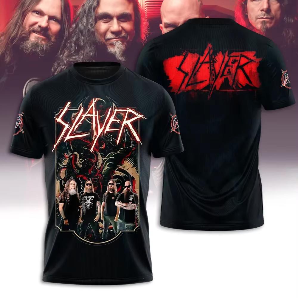 Новая футболка с 3D-принтом группы Rock Slayer Мужская Женская Модная Большого размера Хип-хоп Топы Футболка Короткий рукав Повседневная Мужская Одежда