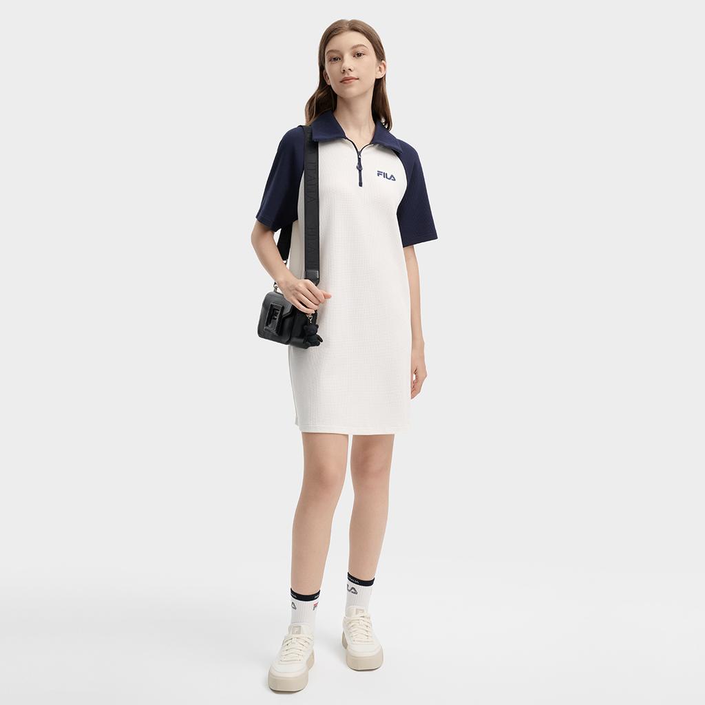 Fila Оригинальное уличное повседневное удобное платье-поло женское платья облачно-грибное-белое F11W439303FWT